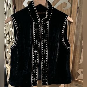 Double D Ranch Black Velvet Vest with Studded and Cross Details.